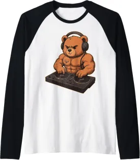 Funny House Electronic Music EDC Rave Outfits Animal Bear DJ Raglan Baseball Tee