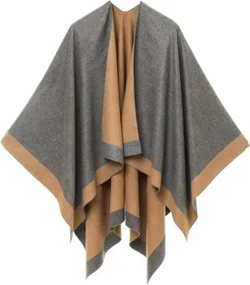 Gray-Khaki Luxurious Knit Sweater Poncho Cardigan