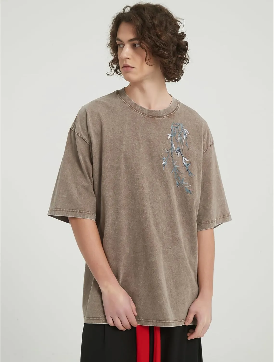 GURUNVANI Mens Washed Oversized T Shirt Graphic Short Sleeve Top Japanese Shirts