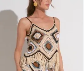 Handcrafted Crochet Top With Fringe By Elan