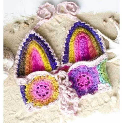 Handmade Rainbow Crop Top, Crochet Festival Bralette