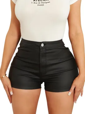 hibshaby Faux Leather Shorts for Women Sexy High Waist Black Pu Leather Shorts