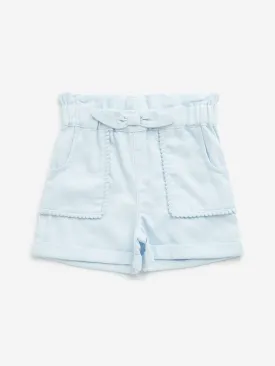 HOP Kids Light Blue Paperbag-Waist Mid-Rise Cotton Shorts