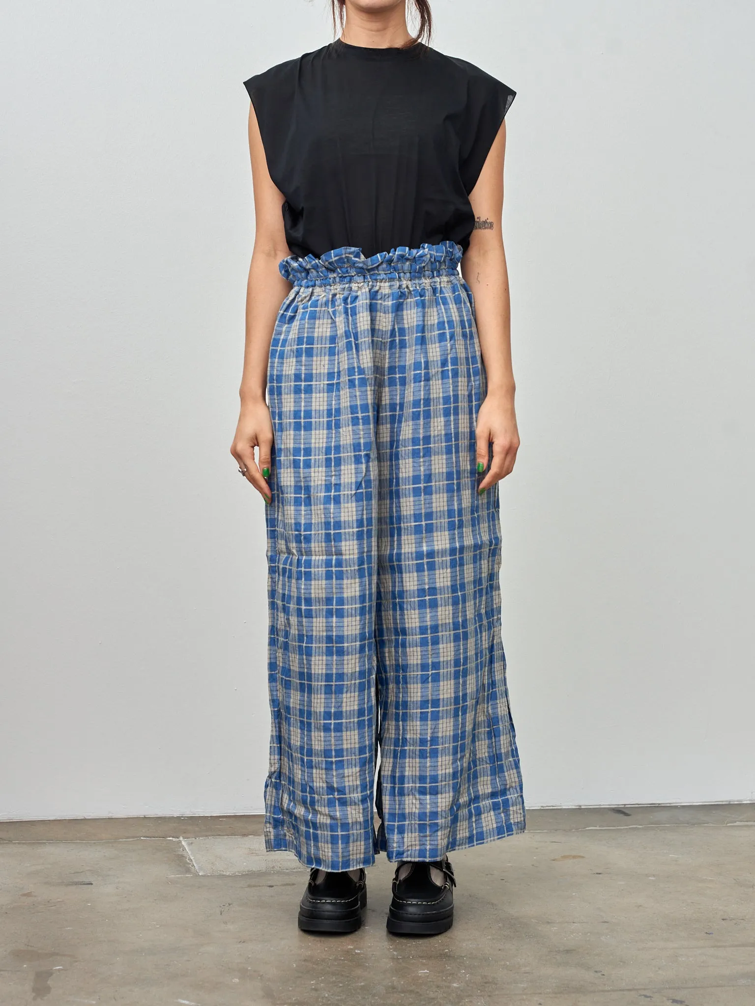 Indigo Check Pants - Indigo Light x Natural