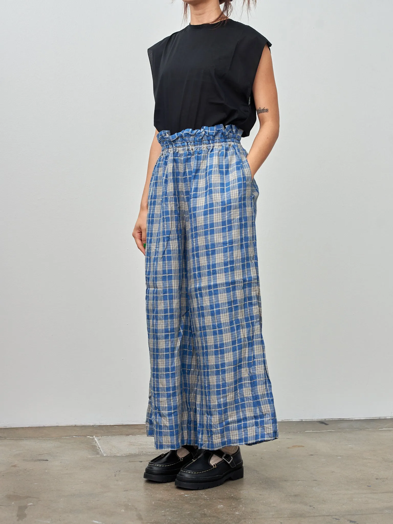 Indigo Check Pants - Indigo Light x Natural
