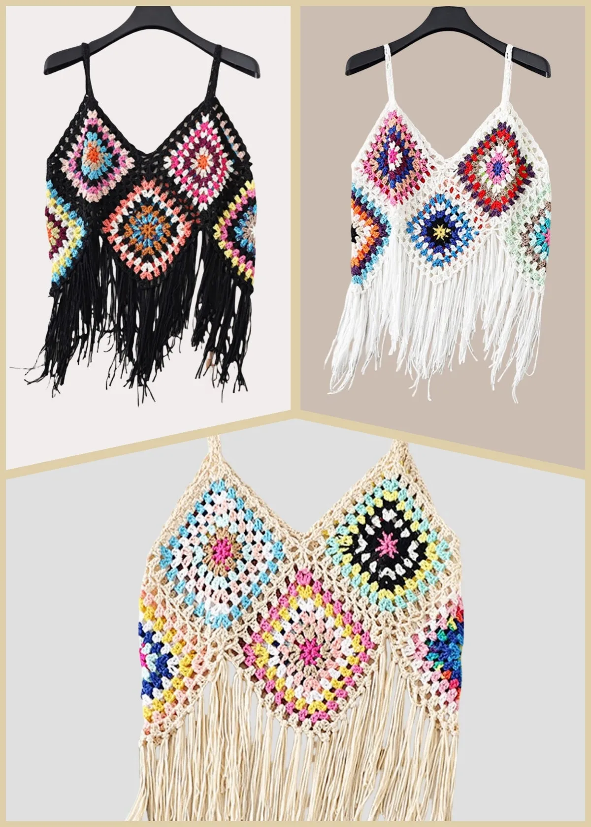JC083602 Handmade Crochet Long Fringe Crop Top