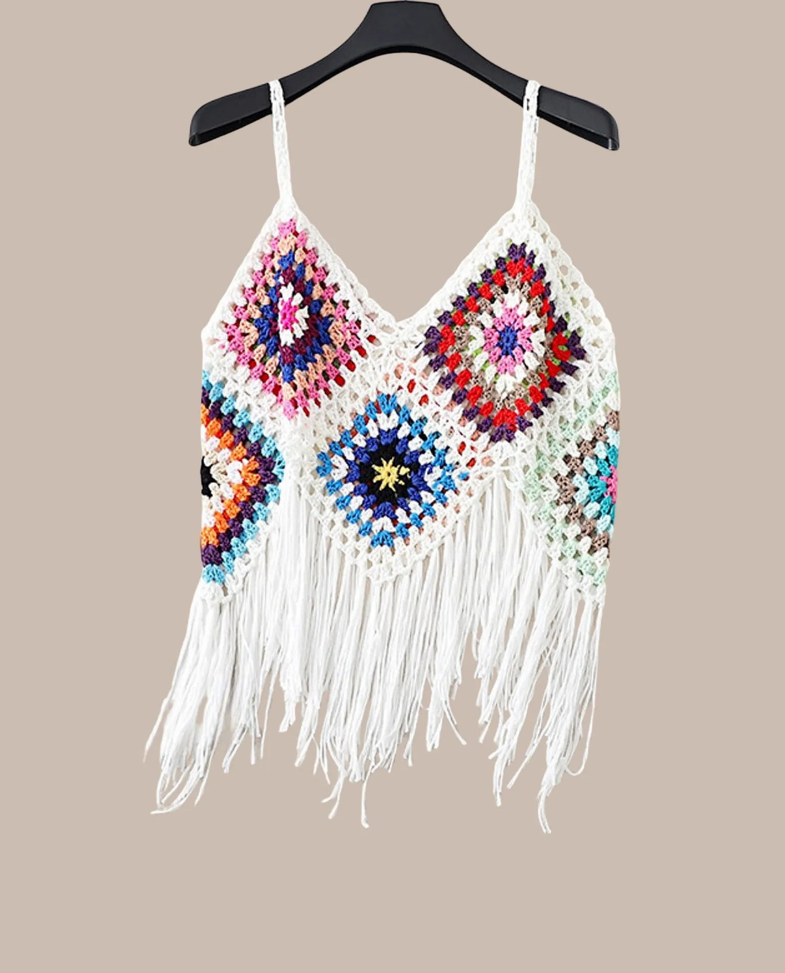 JC083602 Handmade Crochet Long Fringe Crop Top