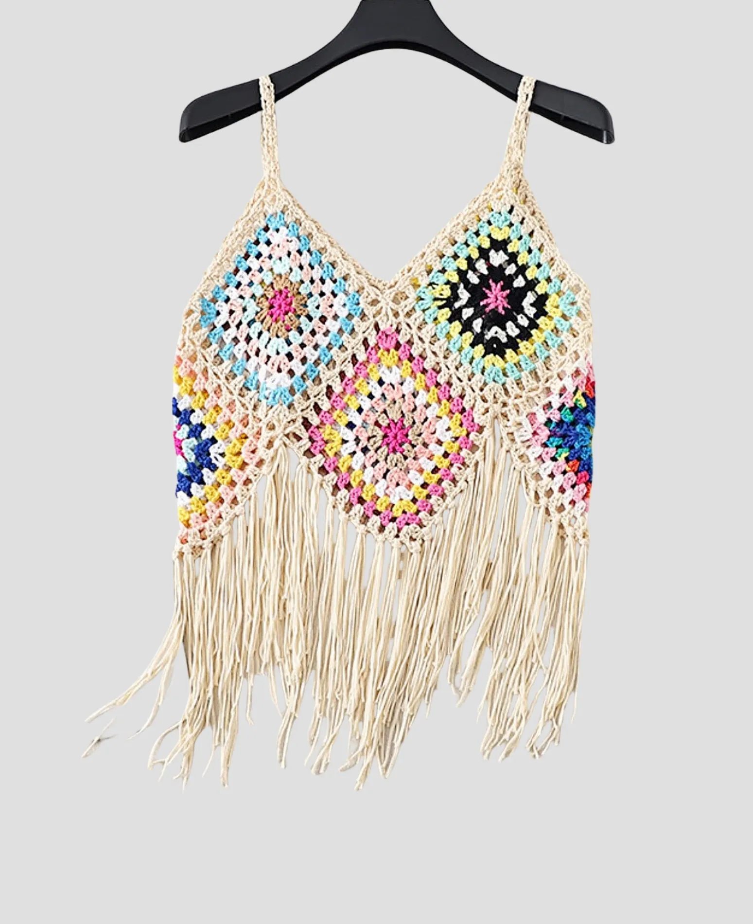 JC083602 Handmade Crochet Long Fringe Crop Top