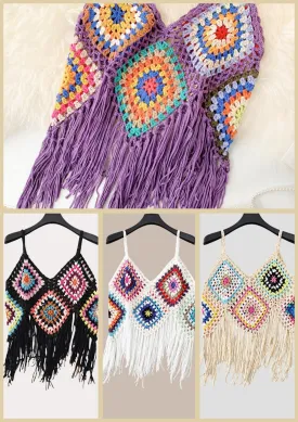 JC083602 Handmade Crochet Long Fringe Crop Top