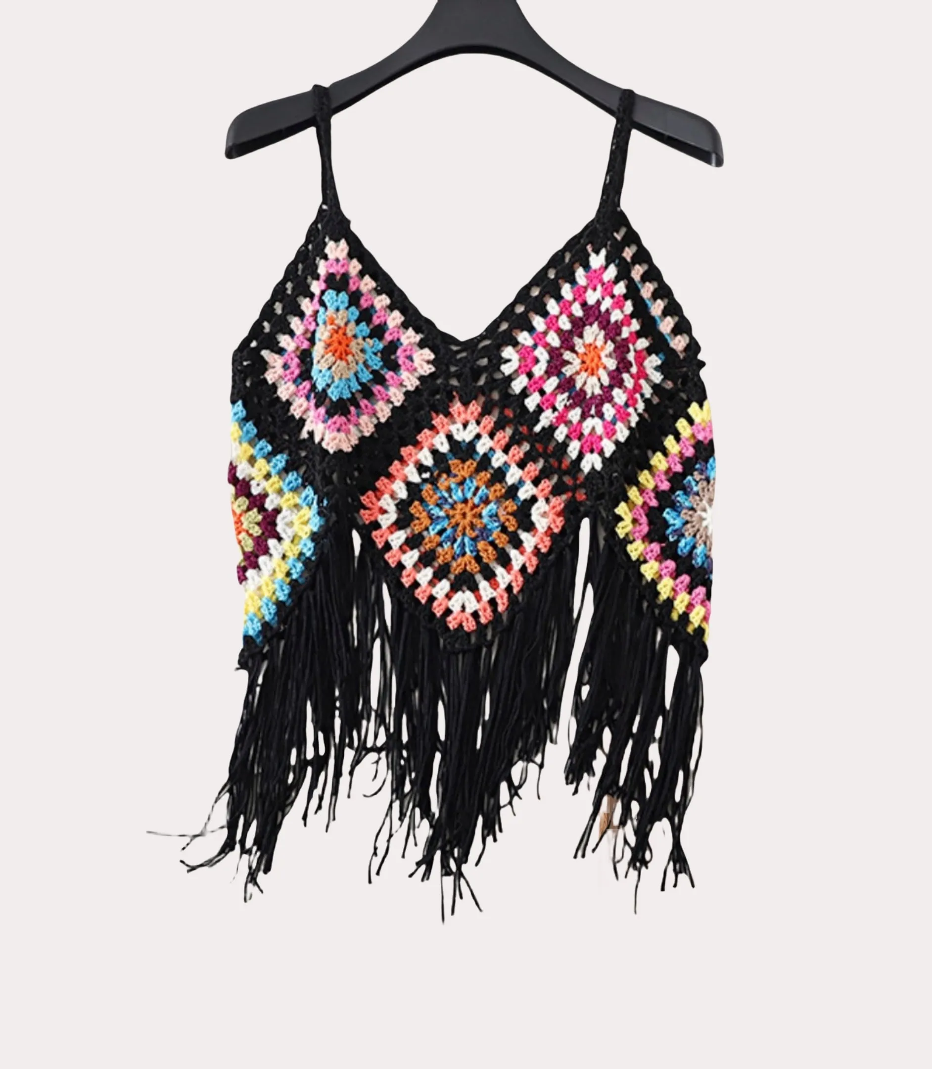 JC083602 Handmade Crochet Long Fringe Crop Top