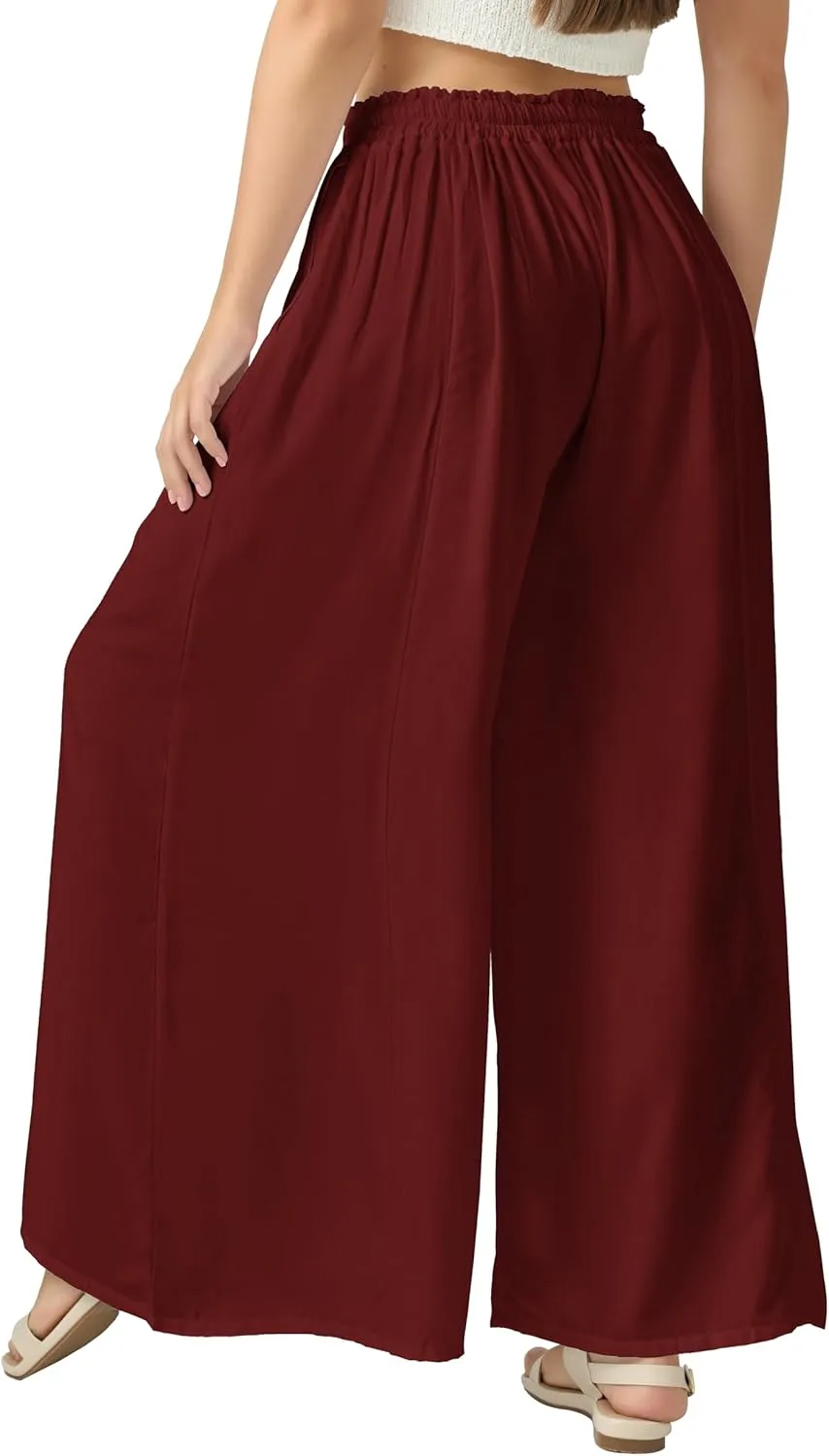 Joob Joob Wide Leg Pants for Women - High Waist Casual Women's Palazzo Pants - Flowy Elastic Waisted Trousers with Pockets
