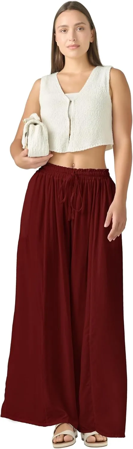 Joob Joob Wide Leg Pants for Women - High Waist Casual Women's Palazzo Pants - Flowy Elastic Waisted Trousers with Pockets