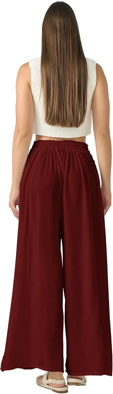 Joob Joob Wide Leg Pants for Women - High Waist Casual Women's Palazzo Pants - Flowy Elastic Waisted Trousers with Pockets