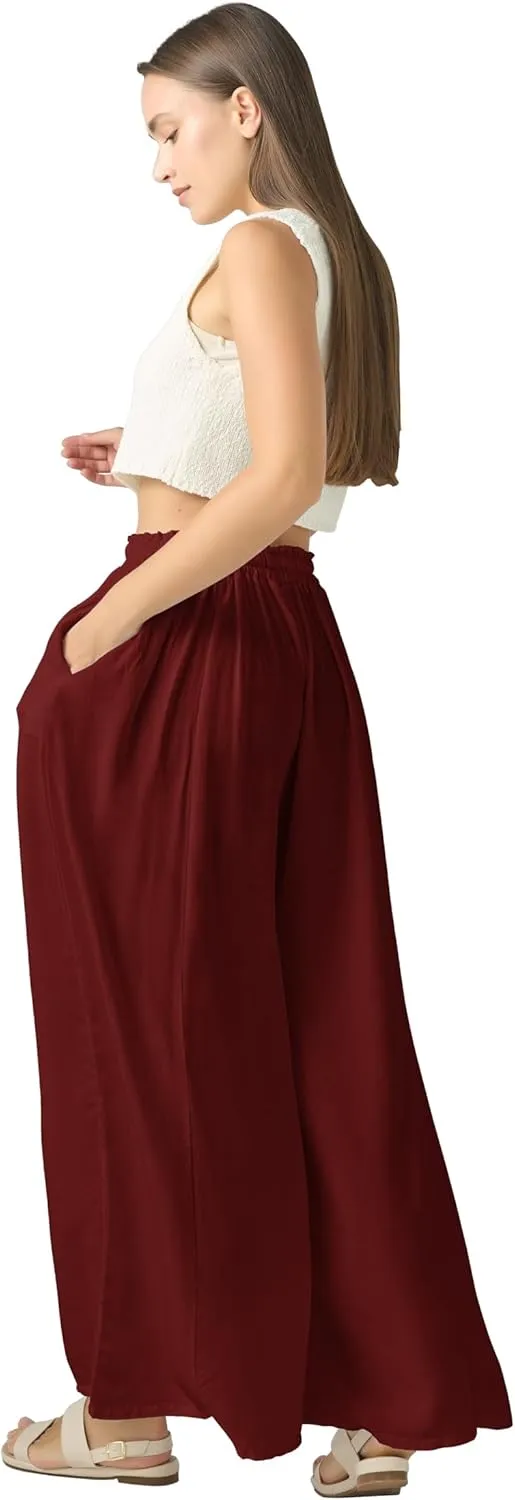 Joob Joob Wide Leg Pants for Women - High Waist Casual Women's Palazzo Pants - Flowy Elastic Waisted Trousers with Pockets