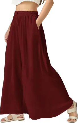 Joob Joob Wide Leg Pants for Women - High Waist Casual Women's Palazzo Pants - Flowy Elastic Waisted Trousers with Pockets