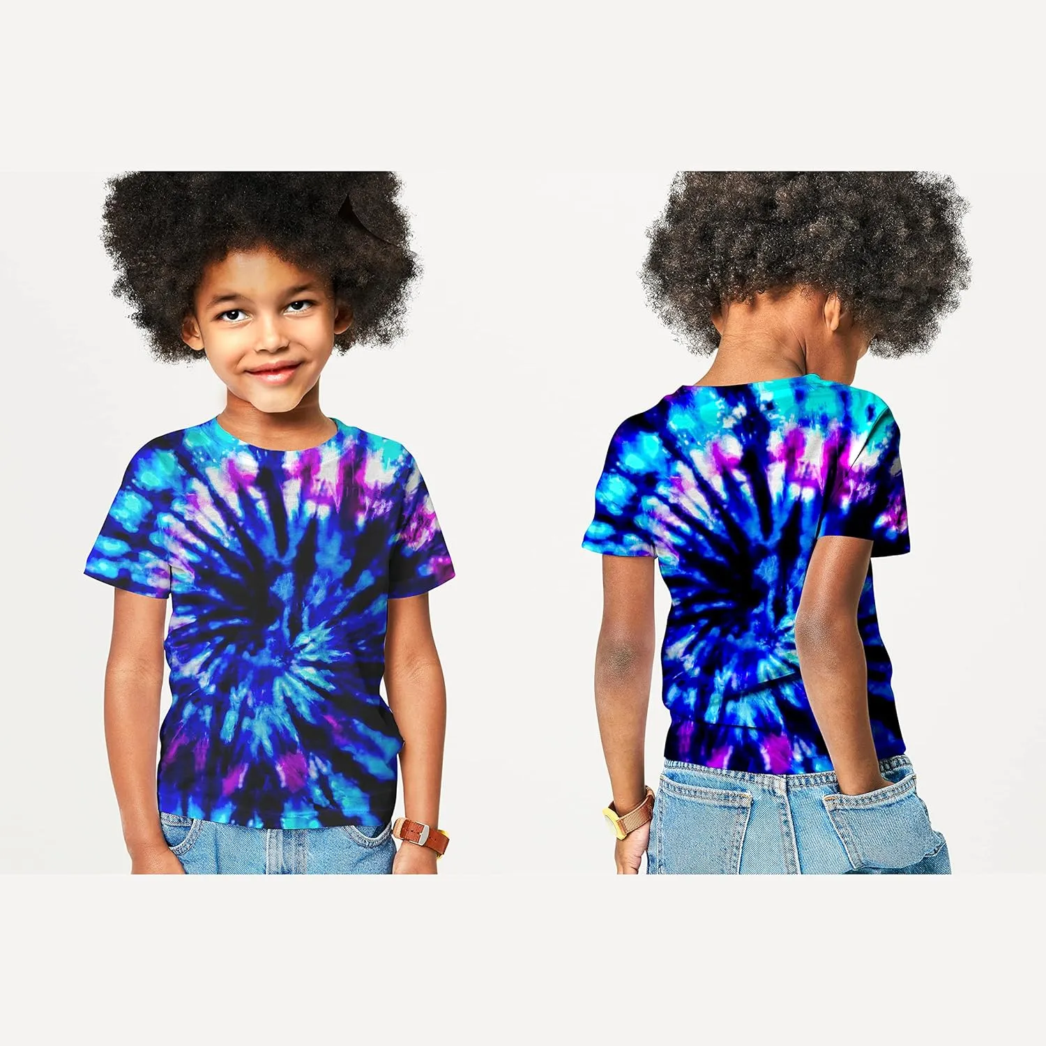 Kids Tie Dye Shirt 6-18 Years Children Hippies Senior Tie-Dye Tee Tshirt for Boys' Girls'