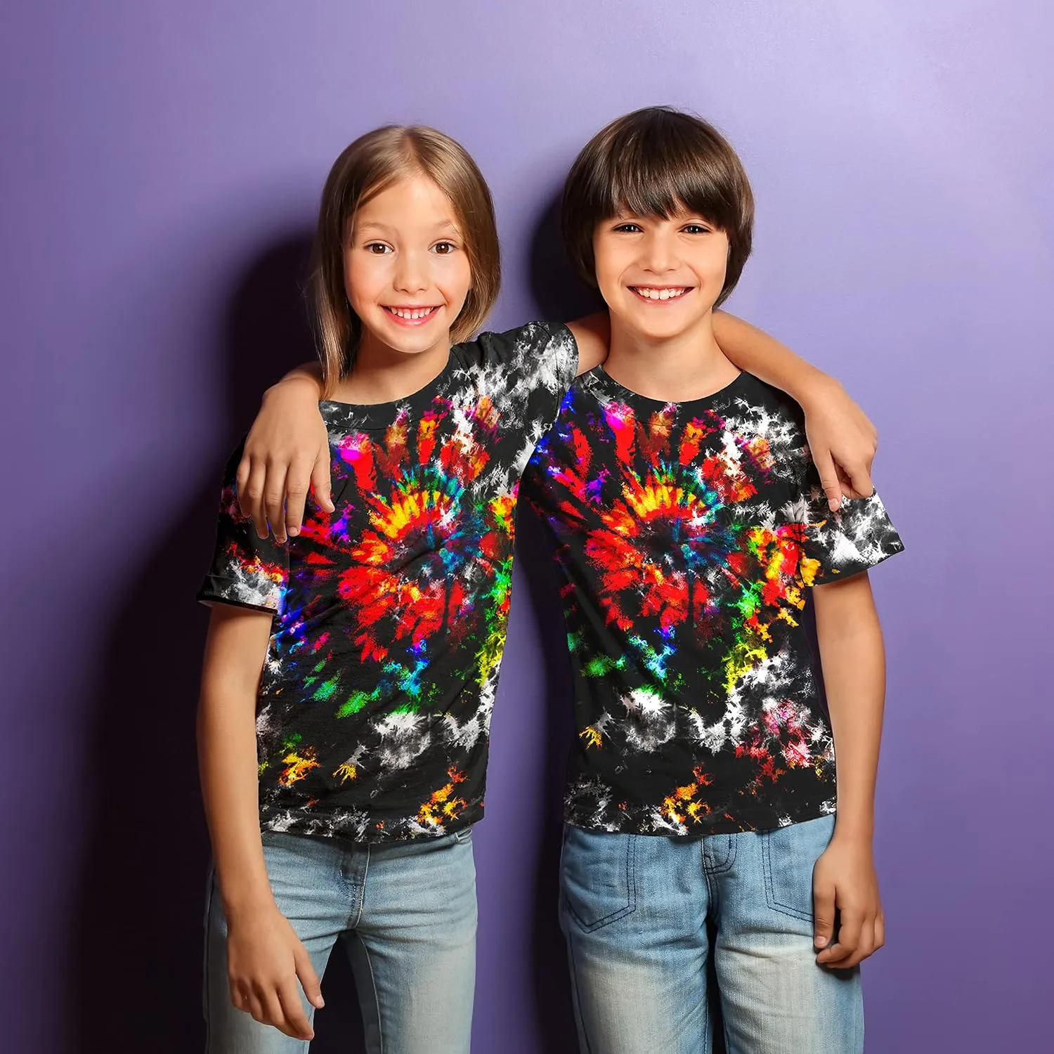 Kids Tie Dye Shirt 6-18 Years Children Hippies Senior Tie-Dye Tee Tshirt for Boys' Girls'