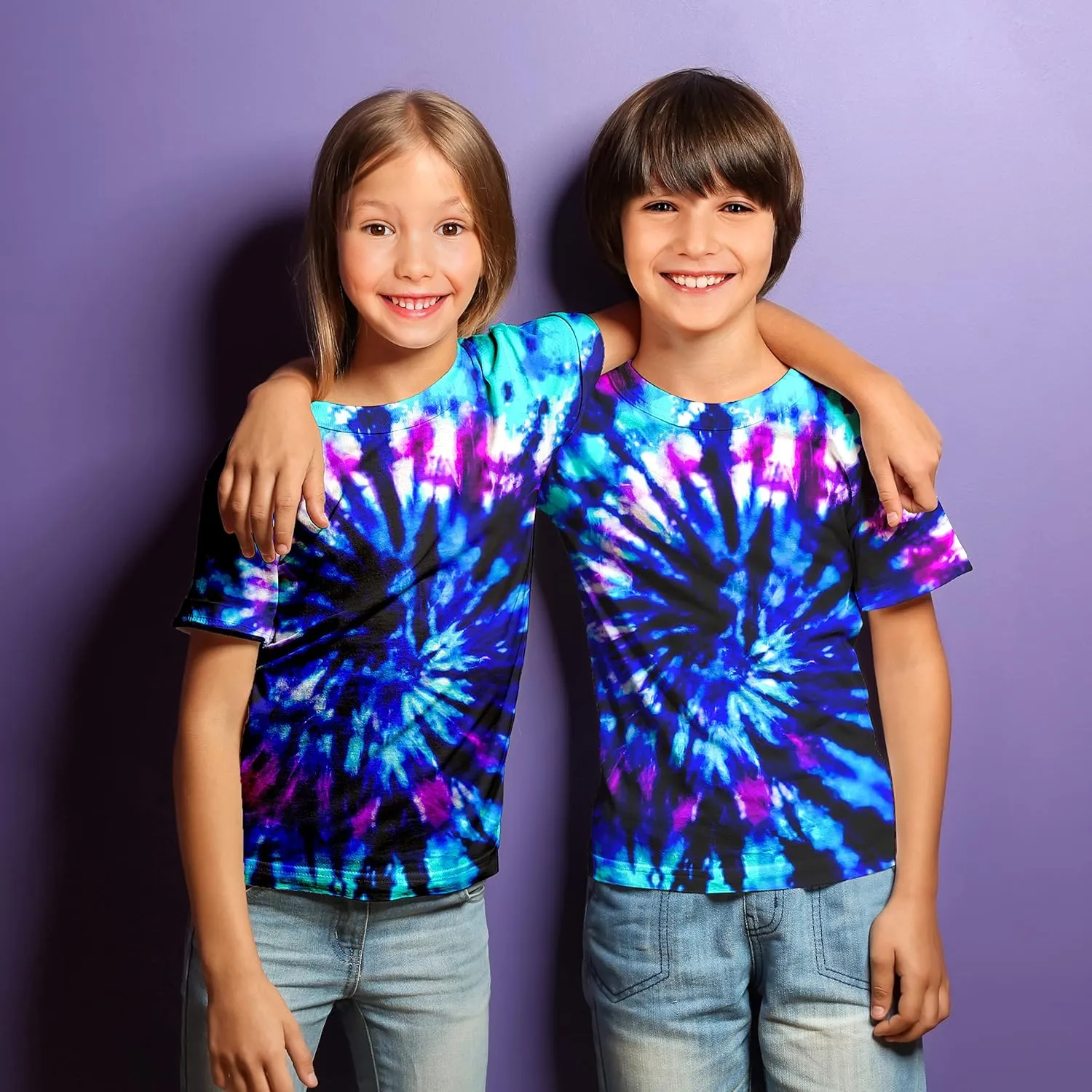 Kids Tie Dye Shirt 6-18 Years Children Hippies Senior Tie-Dye Tee Tshirt for Boys' Girls'