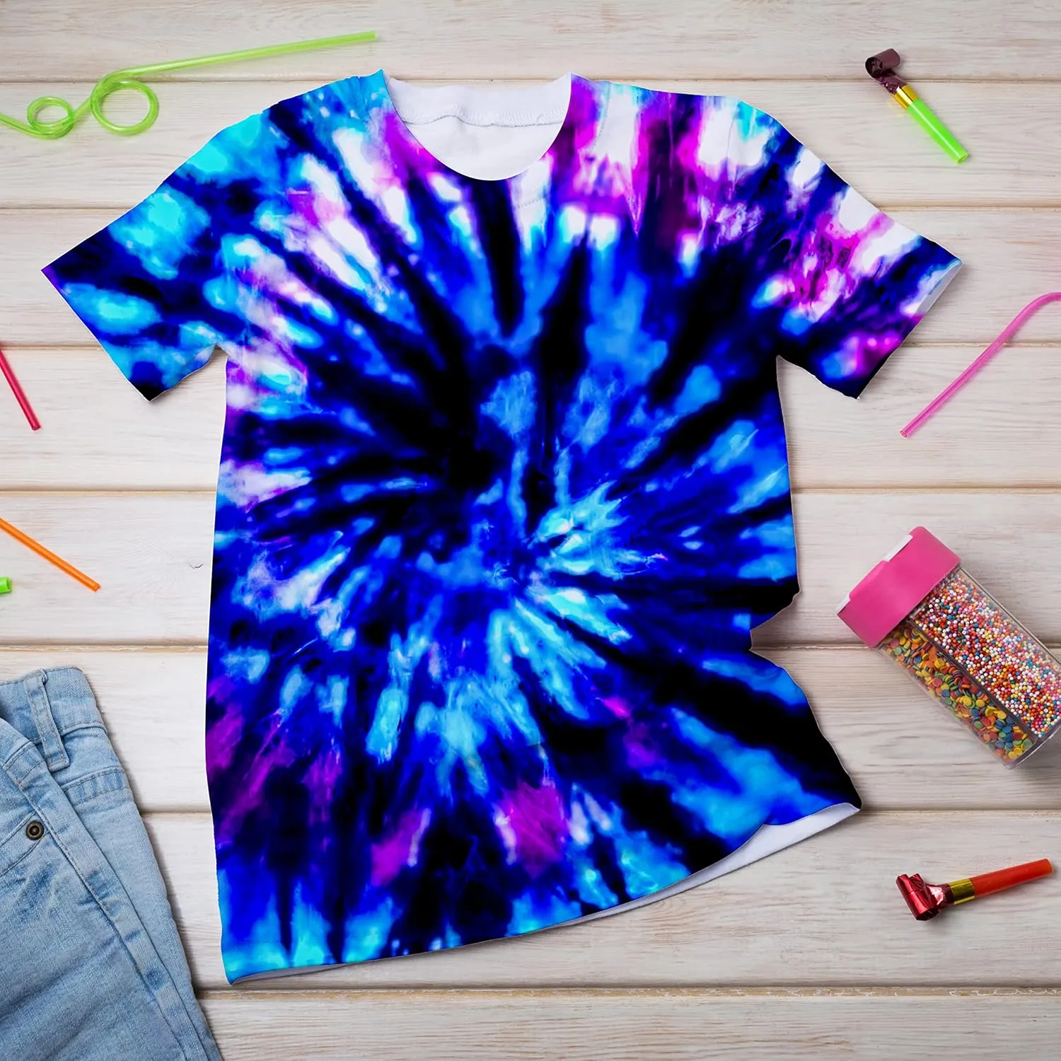 Kids Tie Dye Shirt 6-18 Years Children Hippies Senior Tie-Dye Tee Tshirt for Boys' Girls'