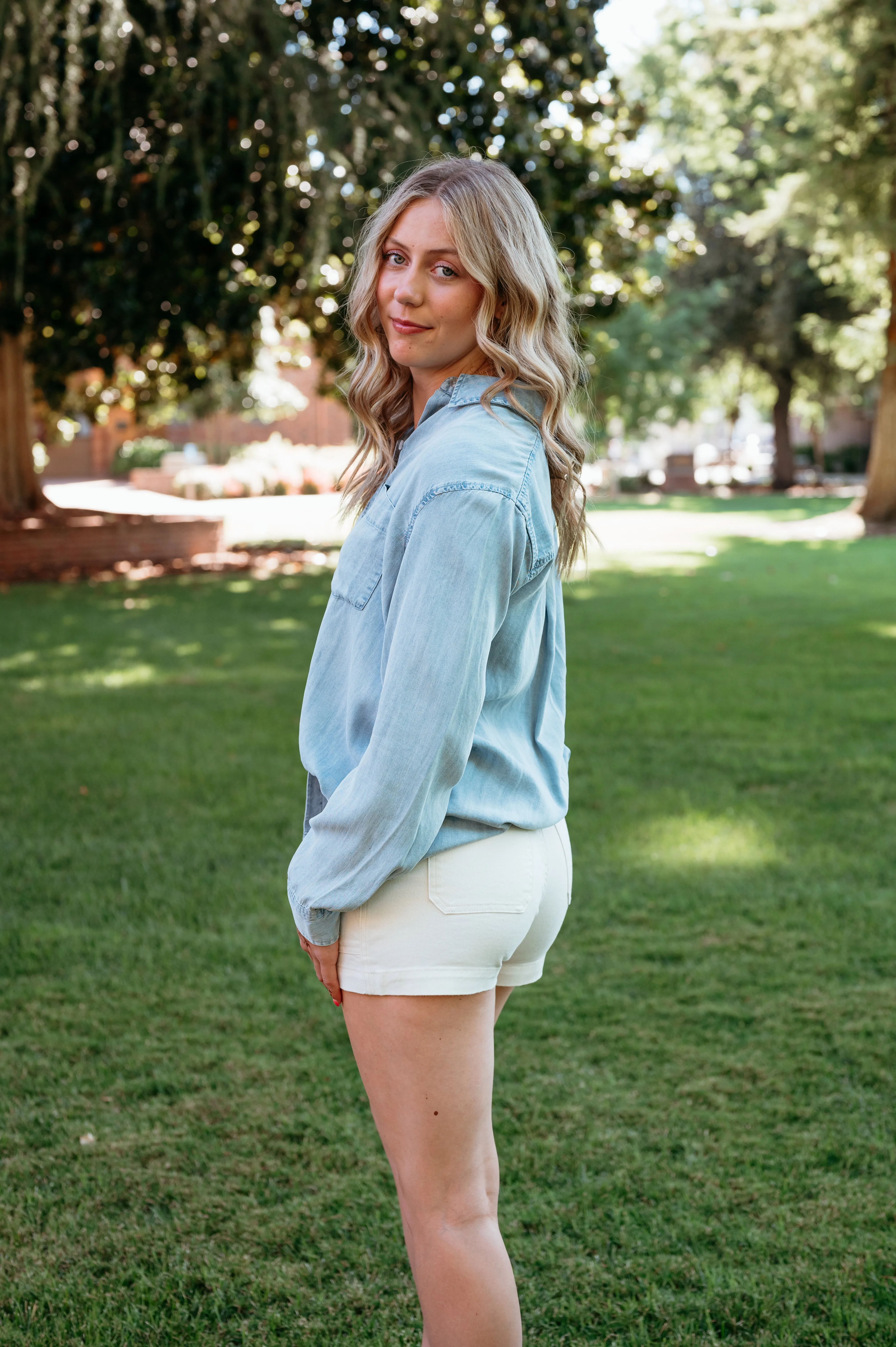 Lightweight Chambray Long Sleeve Top