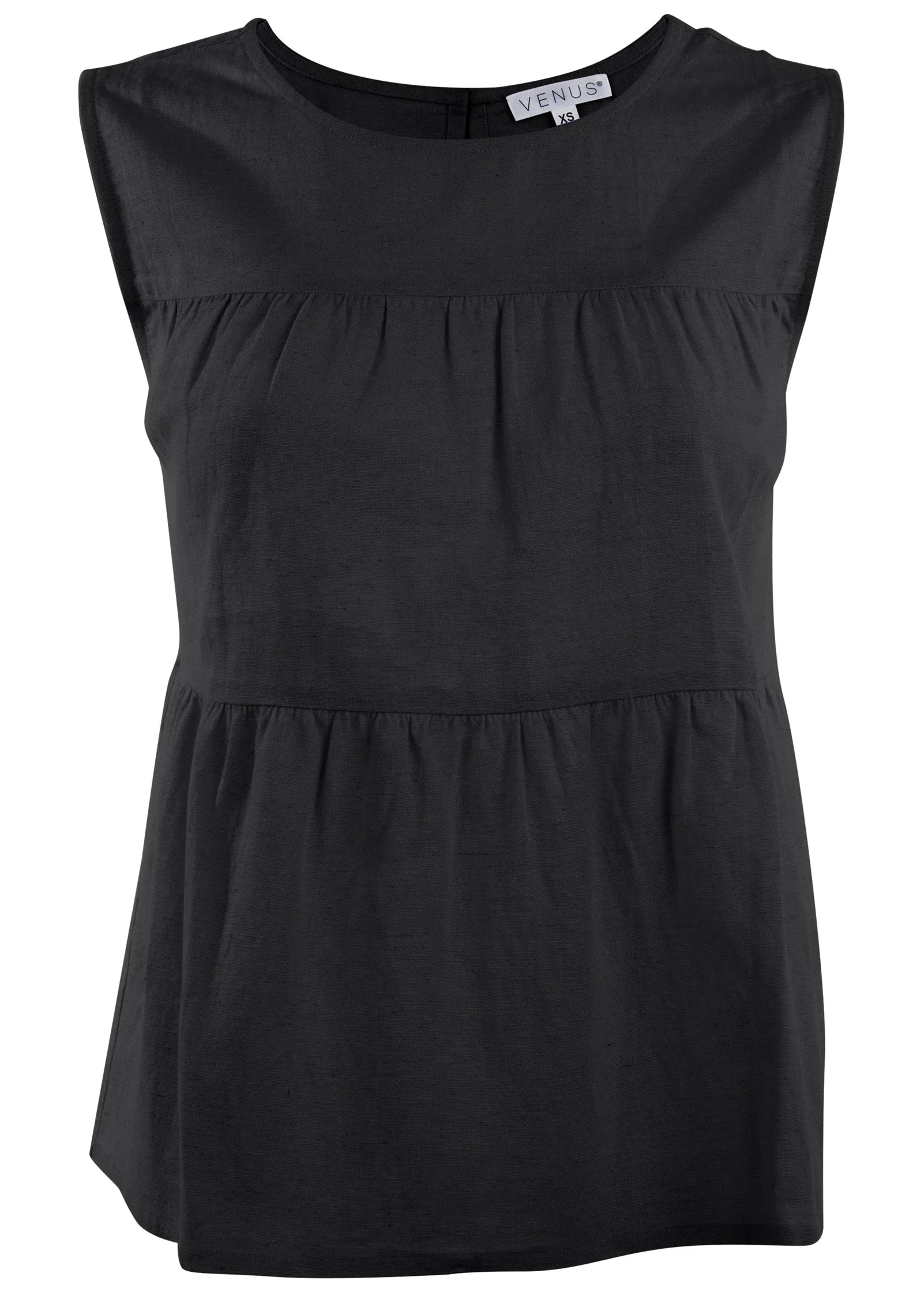 Linen Tiered Tank Top - Black