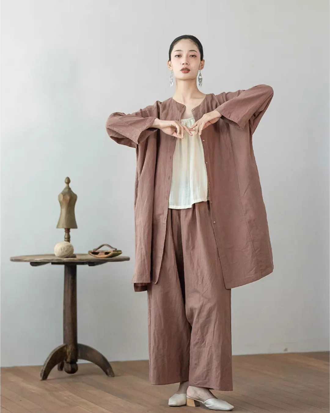Linen Wide Leg Pants in Light Brown