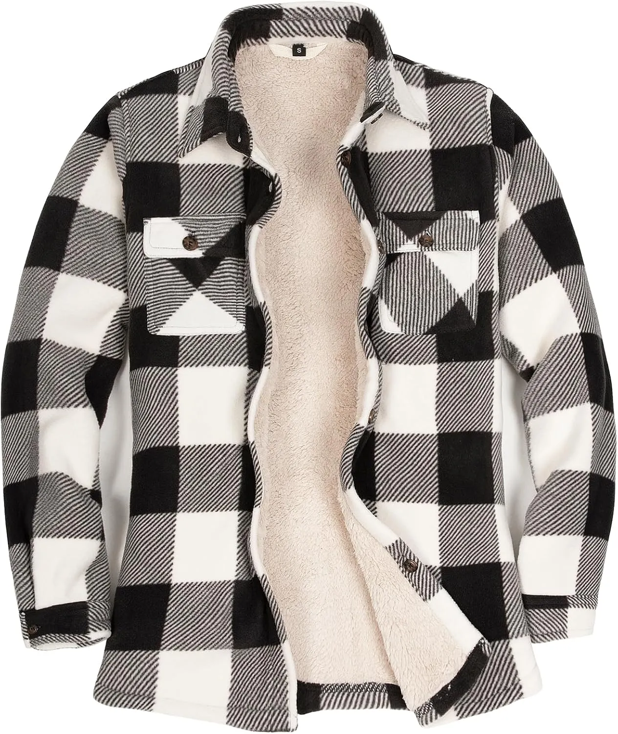 Lisskolo Women Fleece Lined Shirt Jacket with Hand Pockets, Plaid Button Down Sherpa Fleece Shacket Outerwear Flannel Jackets