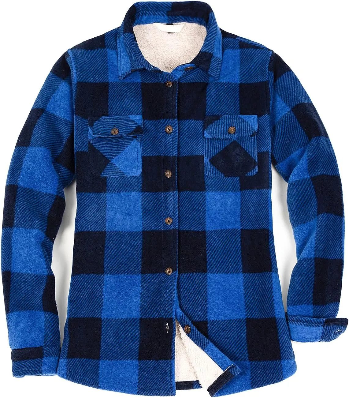 Lisskolo Women Fleece Lined Shirt Jacket with Hand Pockets, Plaid Button Down Sherpa Fleece Shacket Outerwear Flannel Jackets