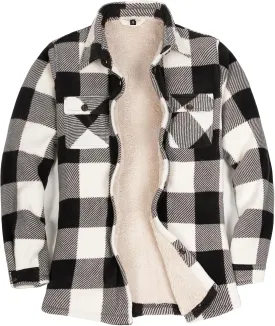 Lisskolo Women Fleece Lined Shirt Jacket with Hand Pockets, Plaid Button Down Sherpa Fleece Shacket Outerwear Flannel Jackets