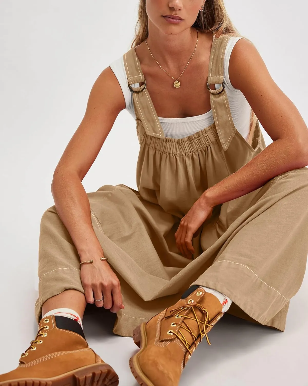 Locachy Women's Casual Midi Dress Baggy Loose Adjustable Straps Maxi Length Overall Jumpsuits with Pockets