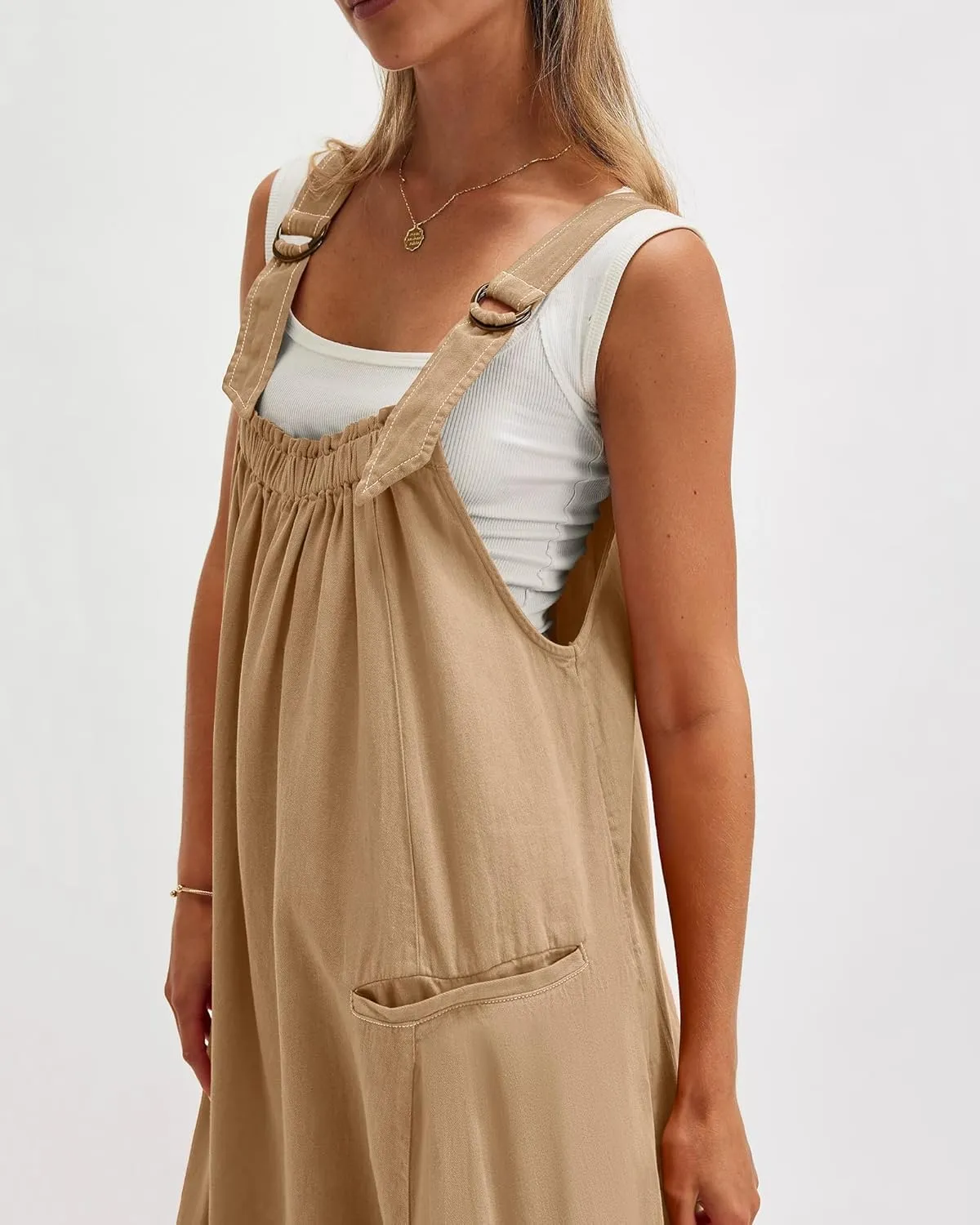 Locachy Women's Casual Midi Dress Baggy Loose Adjustable Straps Maxi Length Overall Jumpsuits with Pockets