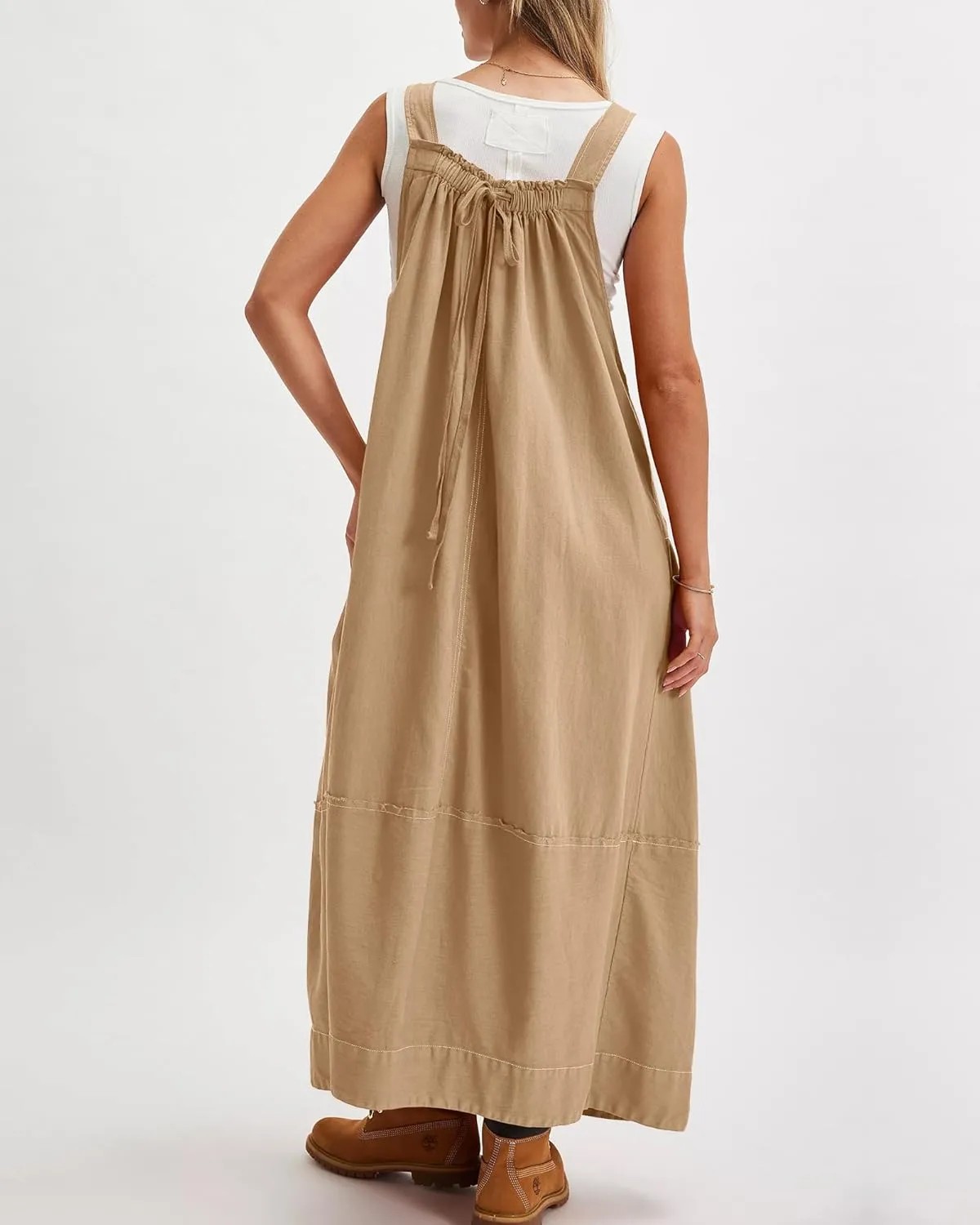 Locachy Women's Casual Midi Dress Baggy Loose Adjustable Straps Maxi Length Overall Jumpsuits with Pockets