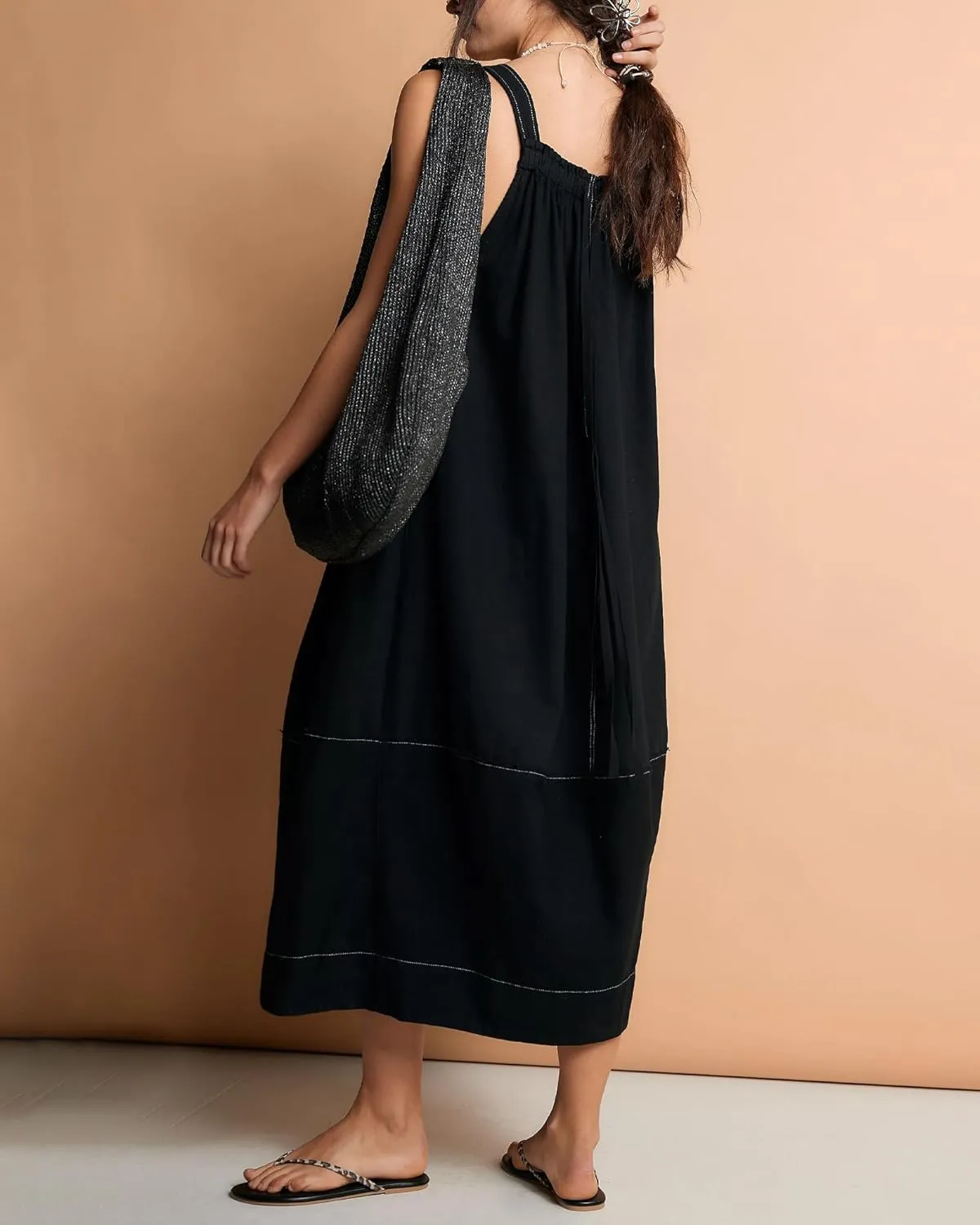 Locachy Women's Casual Midi Dress Baggy Loose Adjustable Straps Maxi Length Overall Jumpsuits with Pockets