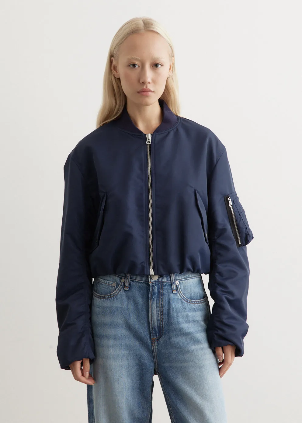 Maggie Cropped Nylon Bomber
