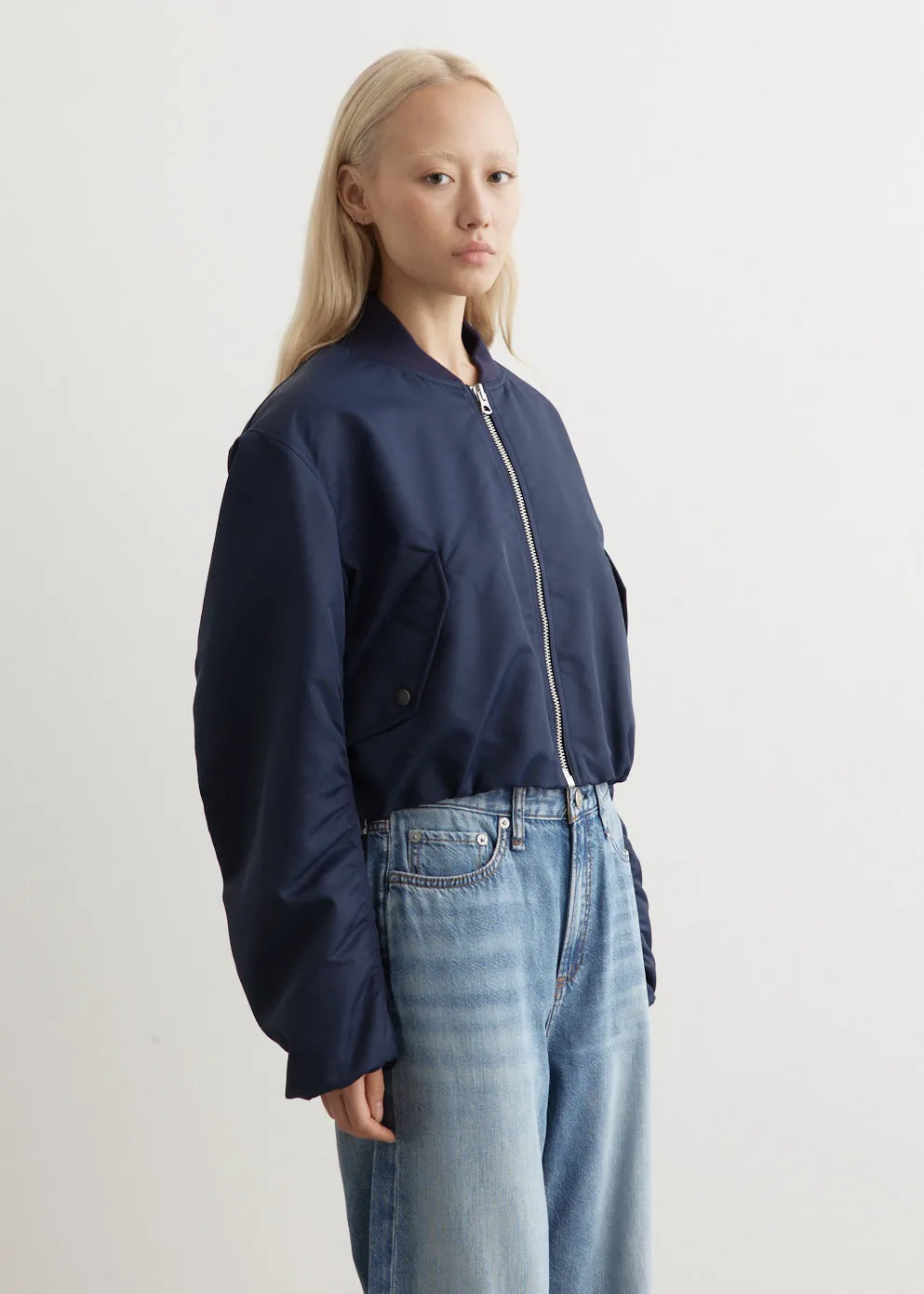 Maggie Cropped Nylon Bomber
