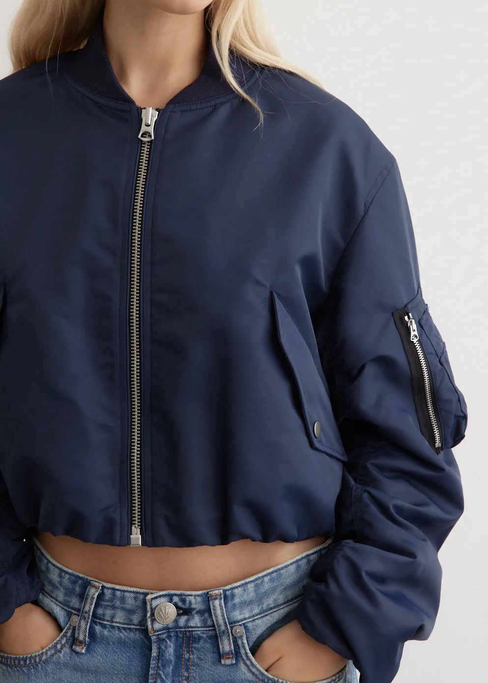 Maggie Cropped Nylon Bomber