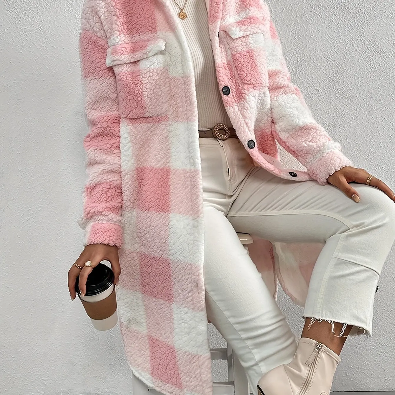 Maika | Women's Elegant Chic Checked Teddy Coat - Warm Stylish Winter Outerwear
