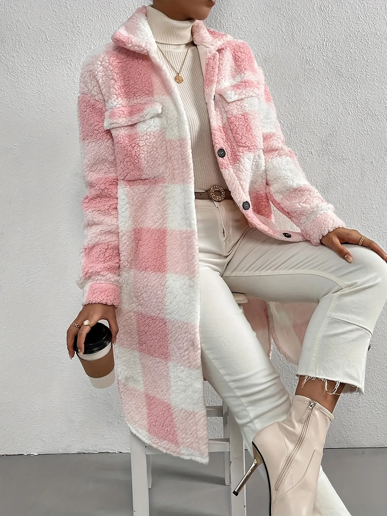 Maika | Women's Elegant Chic Checked Teddy Coat - Warm Stylish Winter Outerwear