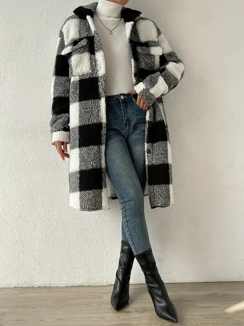 Maika | Women's Elegant Chic Checked Teddy Coat - Warm Stylish Winter Outerwear