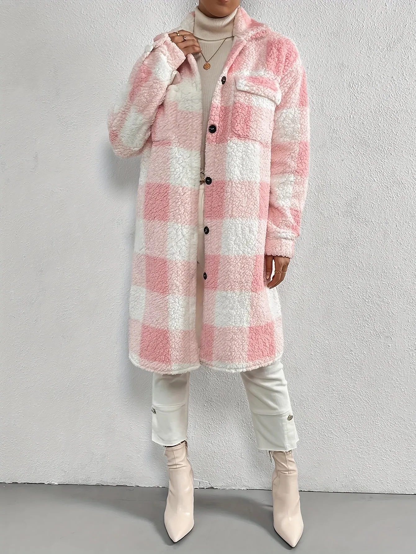 Maika | Women's Elegant Chic Checked Teddy Coat - Warm Stylish Winter Outerwear
