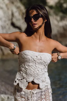 Marseille Ivory Strapless Crochet Top