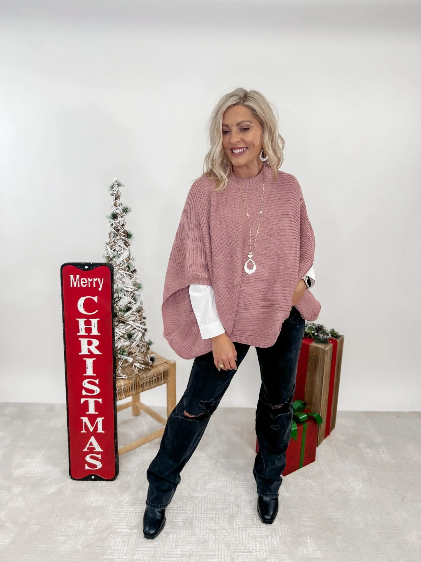 Meg Pullover Poncho, Mauve