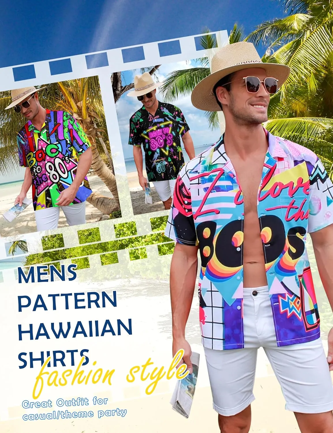 Men's Dinosaur Hawaiian Shirts Casual Button Up Short Sleeves Printed Shirt Party Outfit Funny Beach Costumes