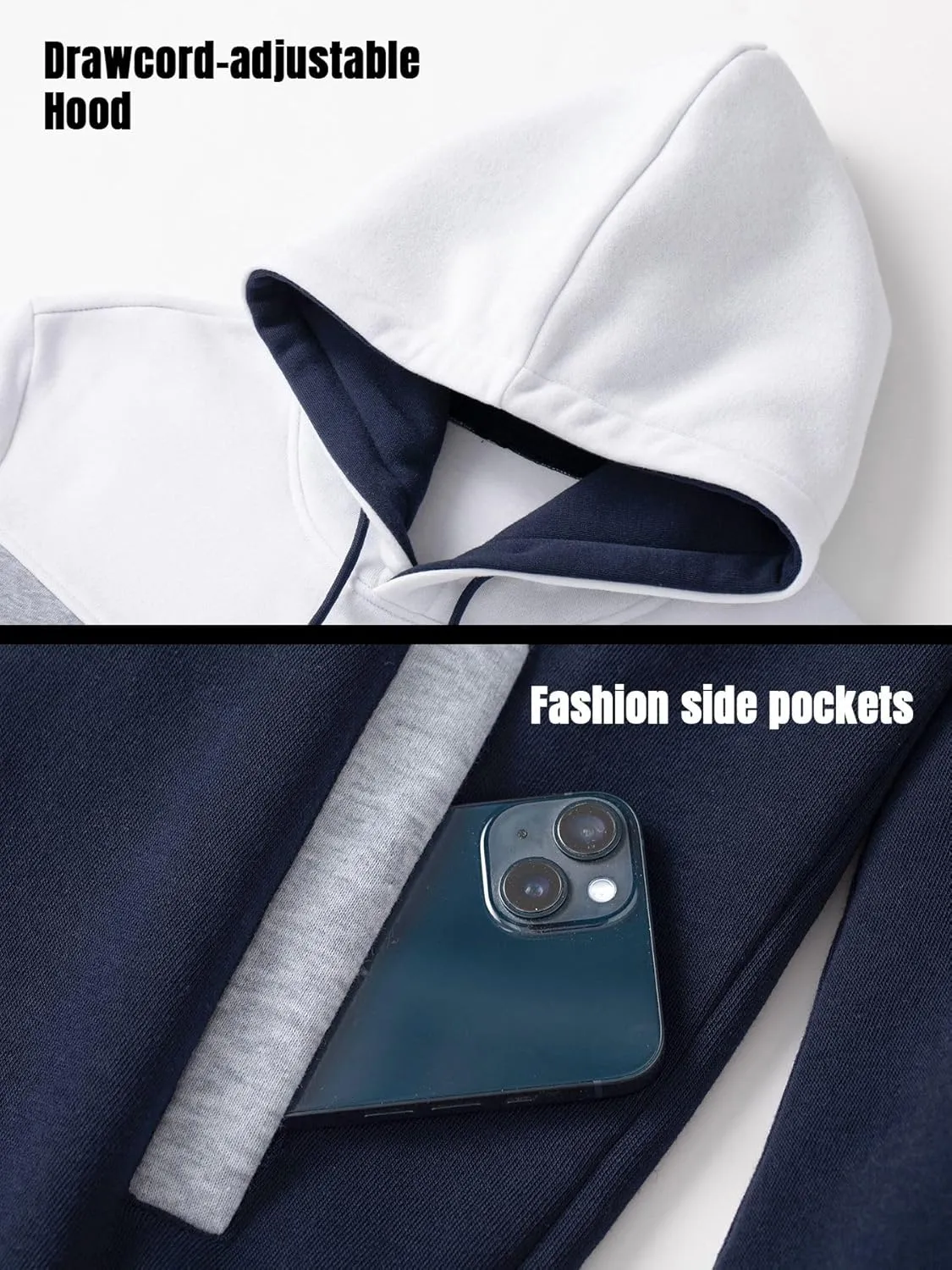 Men's Pullover Fleece Hoodie Sweatshirt Color Block Long Sleeve Novelty Casual Hoodies with Pockets