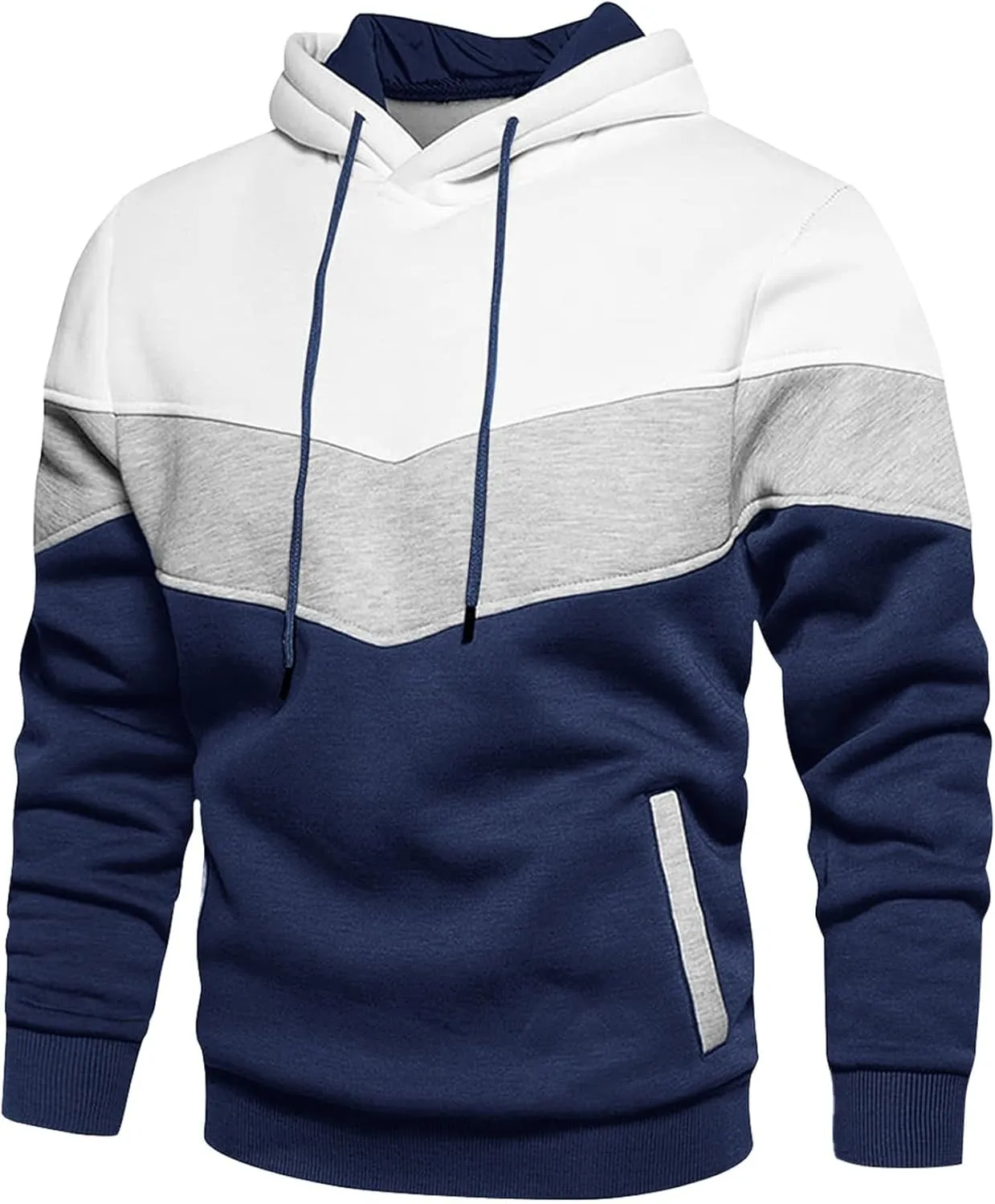 Men's Pullover Fleece Hoodie Sweatshirt Color Block Long Sleeve Novelty Casual Hoodies with Pockets