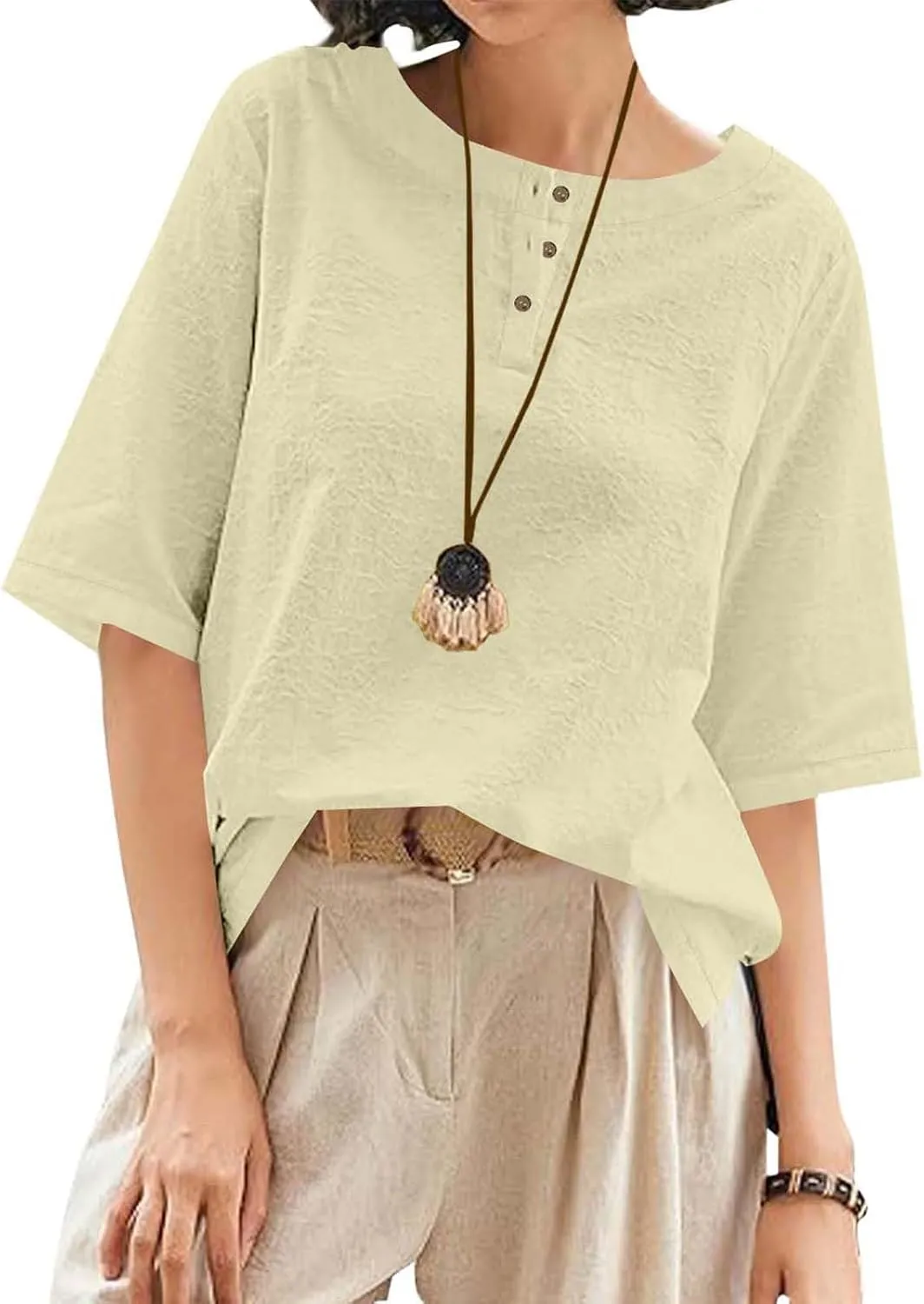 Mexican Embroidered Tops for Women Summer Cotton Linen Shirt Trendy Round Neck Tees Casual Short Sleeve Top