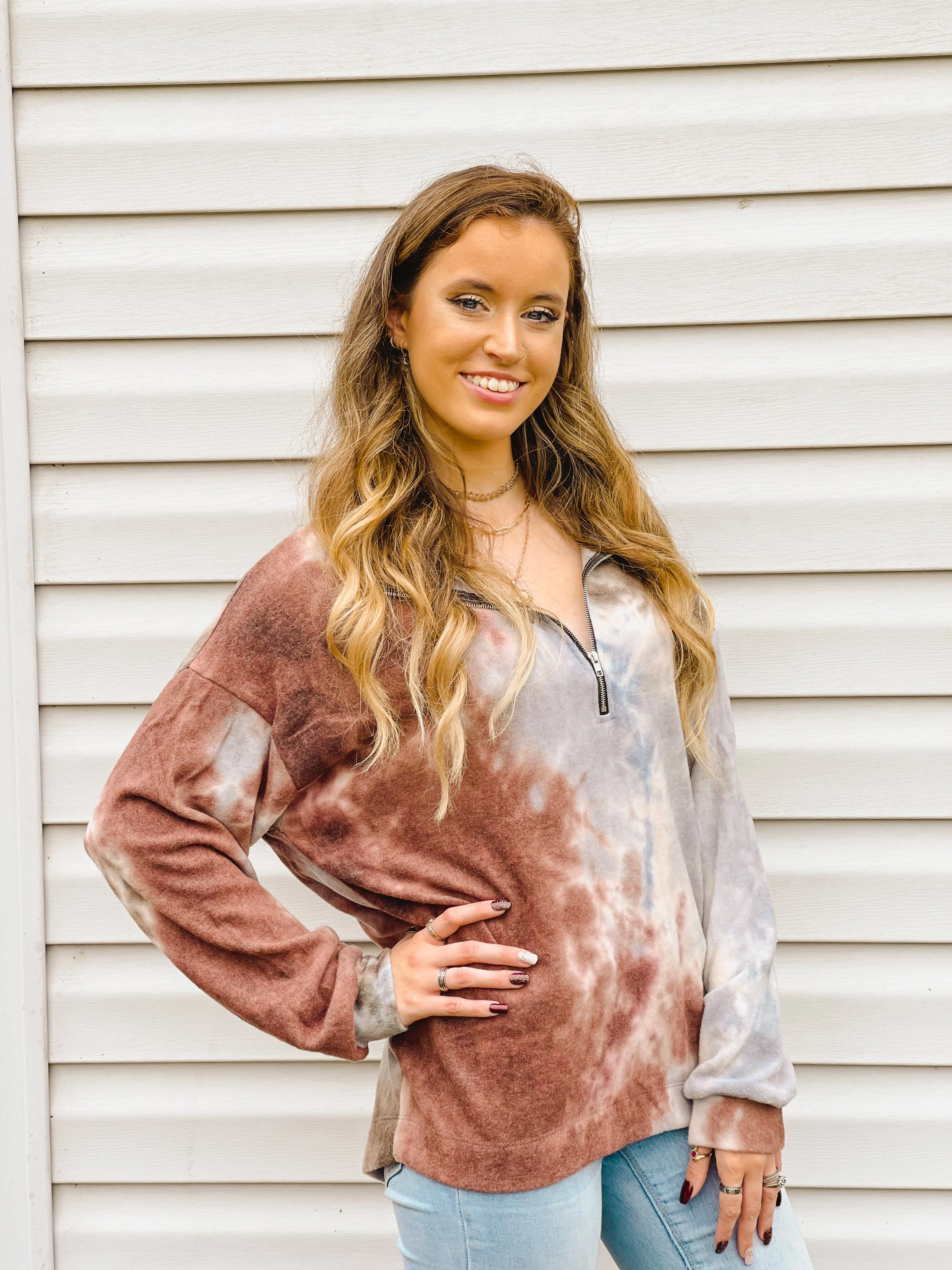 Moment in Time Tie-Dye Quarter Zip Pullover