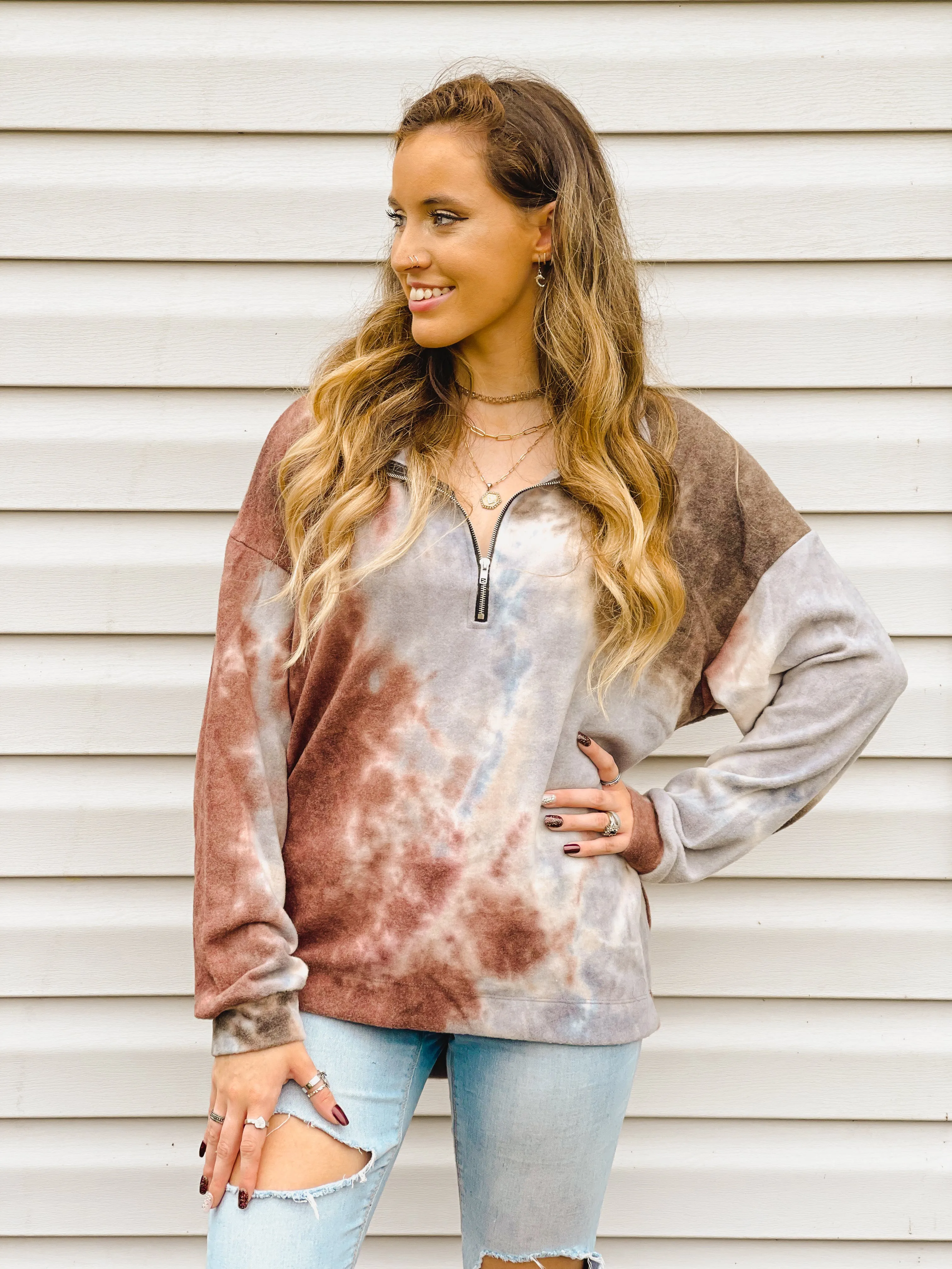Moment in Time Tie-Dye Quarter Zip Pullover