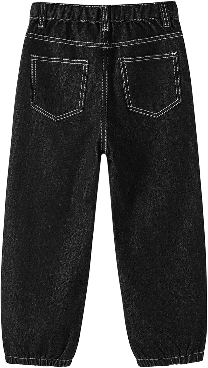 MyFav Boys' Ripped Denim Jeans Taper Fit Kids Fashion Loose Casual Trousers Long Pants