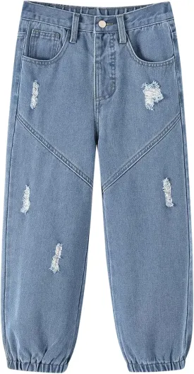 MyFav Boys' Ripped Denim Jeans Taper Fit Kids Fashion Loose Casual Trousers Long Pants